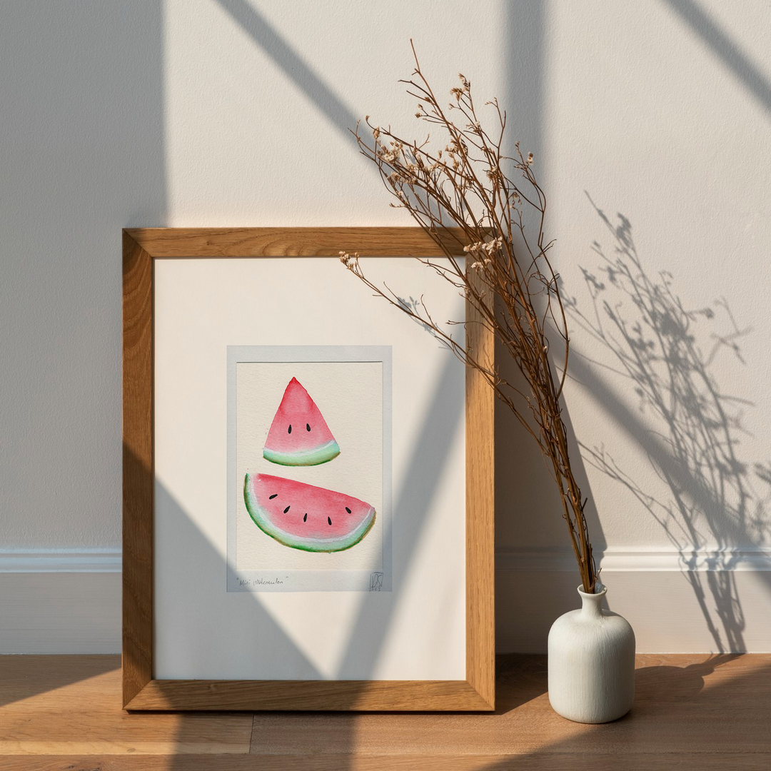 Mini Watermelon Watercolour, mounted
