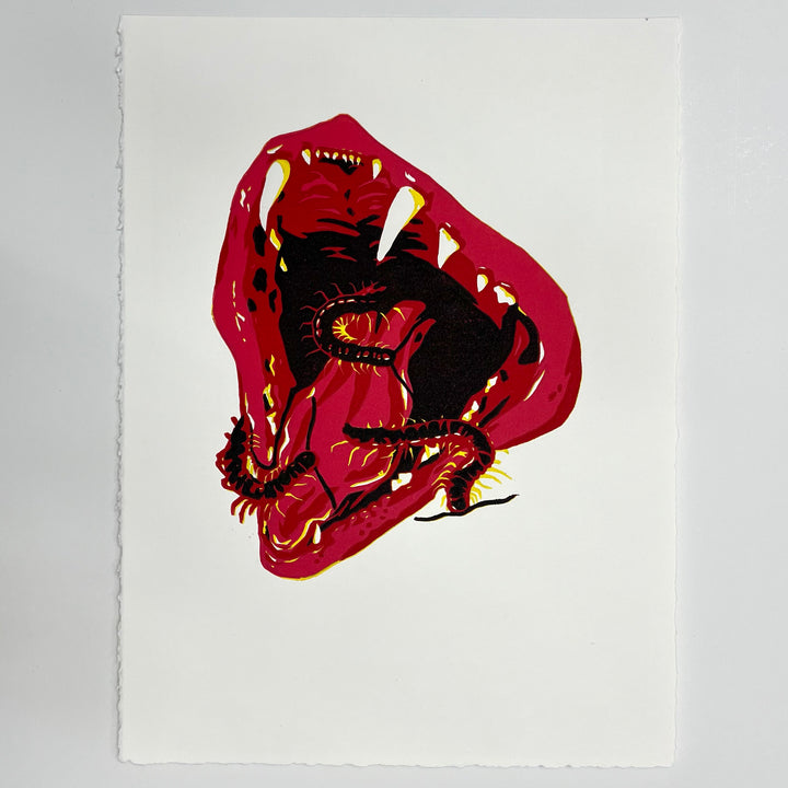 “Cat and Bugs” (15 x 11) Lino Cut Print
